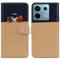 Cartoon Pet Series for Xiaomi Redmi Note 13 Pro 4G / Poco M6 Pro 4G Case Splicing Leather Wallet Phone Cover - Khaki