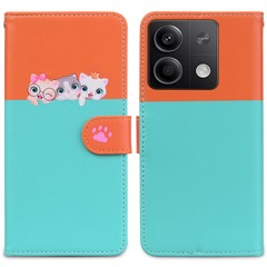 Cartoon Pet Series for Xiaomi Redmi Note 13 4G Wallet Phone Case Splicing Leather Flip Cover - Sky Blue