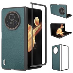 ABEEL For Honor Magic V3 5G Case Genuine Cow Leather Hard PC Folding Phone Cover - Midnight Green