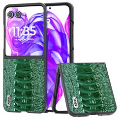 ABEEL For Motorola Razr 50 Ultra 5G Case Genuine Cow Leather+PC Cover Crocodile Texture - Green