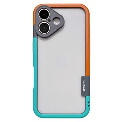 WOLMTT For iPhone 16 Plus Case PC+TPU Transparent Phone Cover Dual Color Frame Aesthetic Design - Blue+Orange