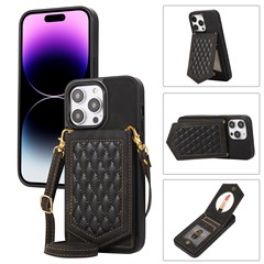 For iPhone 16 Pro Cover TPU Leather Phone Case RFID Blocking Hidden Mirror - Black