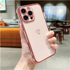 For iPhone 16 Pro Case Electroplating Soft TPU Phone Cover Hollow Love Heart - Pink