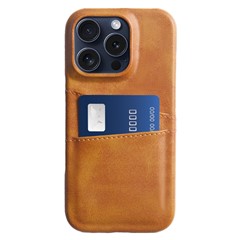 For iPhone 16 Pro Max Case Dual Card Slots Leather Coated PC Hard Phone Cover - Orange