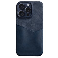 For iPhone 16 Pro Case PU Leather Card Slot Cloth Texture Hard PC Phone Cover - Blue