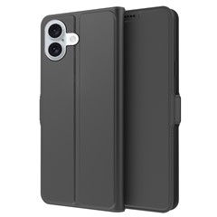 For iPhone 16 Plus Case Card Holder PU Leather Phone Cover Flip Folio Stand View - Black