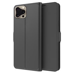 For iPhone 16 Pro Case PU Leather Phone Cover Card Slot Stand Magnetic Clasp - Black