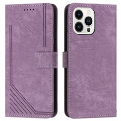 For iPhone 16 Pro Case Lines Pattern Skin-Touch Phone Leather Cover - Purple