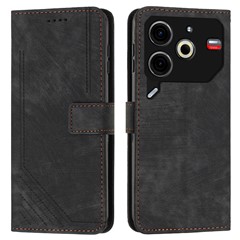 For TECNO Pova 6 Neo Case Lines Skin-Friendly Leather Flip Wallet Phone Cover - Black