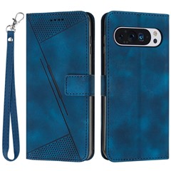 For Google Pixel 10 Pro / 10 / 9 Pro / 9 Phone Case Purse Triangle Pattern Leather Handbag Phone Cover - Sapphire
