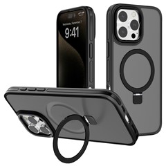 C1 Series For iPhone 16 Pro Case Magnetic Invisible Holder TPU+PC Skin Touch Phone Cover - Black