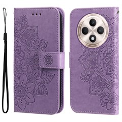 For Oppo Reno12 F 5G Case Floral Pattern PU Leather Wallet Stand Phone Cover - Purple