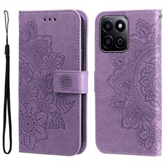 For Honor Play 60 Plus 5G Case Floral Pattern PU Leather Wallet Stand Phone Cover - Purple