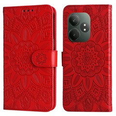 For Realme GT 6 5G / GT Neo6 SE 5G Wallet Case Sunflower Phone Leather Cover - Red
