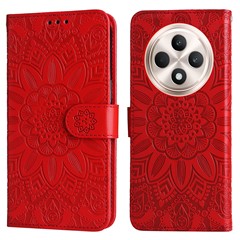 For Oppo Reno12 F 5G Case Sunflower Phone Leather Cover with Magnetic Clasp - Red