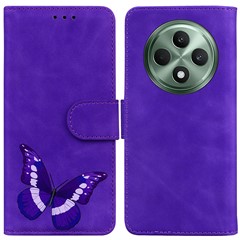 For Oppo Reno12 F 5G Case Butterfly Printed PU Leather Stand Phone Cover - Purple