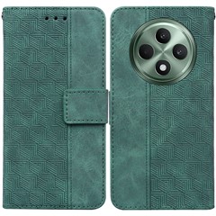 For Oppo Reno12 F 5G Case Geometry Pattern Leather Wallet Phone Cover - Green