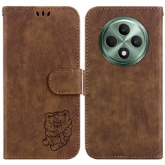 For Oppo Reno12 F 5G Protective Case Tiger Imprint Leather Wallet Phone Cover - Brown