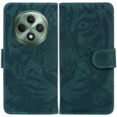 For Oppo Reno12 F 5G Wallet Case Tiger Imprint Leather Folio Flip Phone Cover - Green