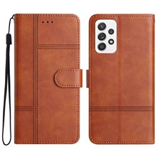 Flip Wallet Case for Samsung Galaxy A33 5G, Business Style Bump Proof Cowhide Texture PU Leather Phone Stand Cover with Strap - Brown