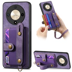 For Honor Magic6 Lite 5G / X9b 5G Case Kickstand PU Leather Retro Back Cover Card Holder - Purple