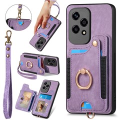 D4 For Honor 200 Lite Case Card Slots Kickstand RFID Blocking Leather Back Cover - Purple