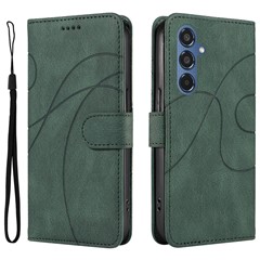 For Samsung Galaxy M35 5G Case PU Leather Wallet Stand Phone Cover Curved Line Imprinting Design - Green