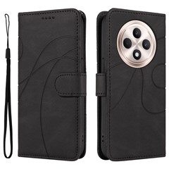 For Oppo Reno12 F 4G Case Card Slots Protective Leather Phone Cover Curved Line - Black