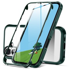 For iPhone 16 Plus Case Double-Sided Tempered Glass+Silicone+TPU Phone Cover - Midnight Green