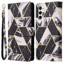 For Samsung Galaxy S24 FE Case Lacquered Marble Pattern Leather Phone Cover - Black