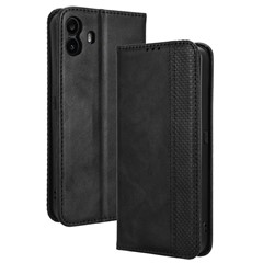 For Nothing CMF Phone 1 Stand Case Retro PU Leather Wallet Phone Cover - Black