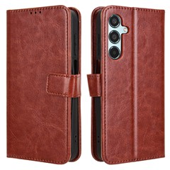 For Samsung Galaxy M35 5G Wallet Case Crazy Horse Texture Leather Stand Phone Cover - Brown