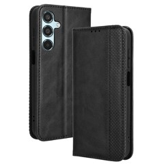 For Samsung Galaxy M35 5G Wallet Case Retro PU Leather Stand Phone Cover - Black