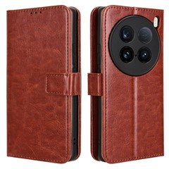 For vivo X100 Ultra 5G Protective Case Leather Wallet Phone Cover Crazy Horse Texture - Brown