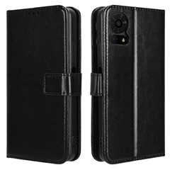 For TCL 50 LE Case Leather Wallet Phone Cover Crazy Horse Texture - Black
