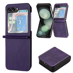 For Samsung Galaxy Z Flip5 5G Case Calf Texture PU Leather Shockproof Phone Cover - Purple