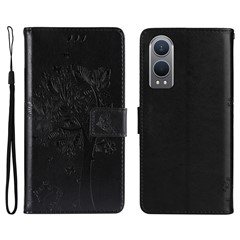For OnePlus Nord CE4 Lite 5G / Oppo K12x 5G (China) Phone Case with Stand Cat Tree Pattern Leather Wallet Mobile Cover - Black