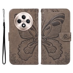 For Oppo Reno12 F 4G Case Card Slots Butterfly Pattern Leather Phone Cover - Grey