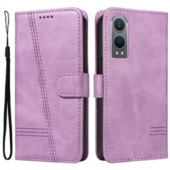 For OnePlus Nord CE4 Lite 5G / Oppo K12x 5G (China) Case T-Shape Lines Leather Shockproof Wallet Phone Cover - Light Purple
