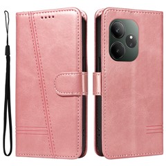 For Realme GT 6 5G Case Flip Wallet T-Shape Lines Leather Phone Cover - Rose Gold