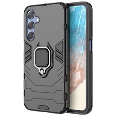 For Samsung Galaxy M35 5G Case Ring Kickstand PC+TPU Protective Phone Cover - Black