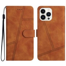 Skin-touch Feeling Stitching Lines Decor Phone Shell for iPhone 13 Pro Max 6.7 inch, Retro PU Leather Stand Phone Case - Brown