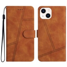For iPhone 13 6.1 inch PU Leather Stand Phone Cover Skin-touch Feeling Lines Decor Vintage Style Anti-scratch Wallet - Brown
