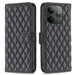 BINFEN COLOR BF Style-14 For Realme GT 6 5G / GT 6T 5G Leather Case Rhombus Phone Cover - Black