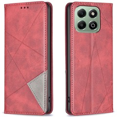 For Honor X6b 4G Case Card Slots Leather Phone Cover Geometric Line - Red
