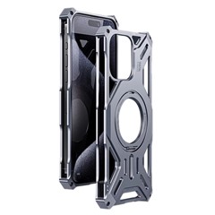 For iPhone 14 Pro Max / 13 Pro Max Bumper Case Aluminum Alloy+Silicone Frameless Kickstand Cover - Silver