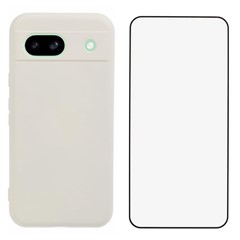 WANLONFENG RB2 Series for Google Pixel 8a Case with Screen Film Soft TPU Phone Back Cover - White