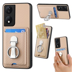 C1-9 For Honor X7b 4G / 90 Smart Case Kickstand Leather Card Slots Back Cover Carbon Fiber Texture - Khaki