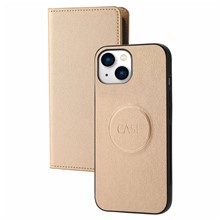 For iPhone 14 Ultra-thin Detachable Drop-proof Magnetic Clasp Leather Wallet Phone Case Shell - Gold