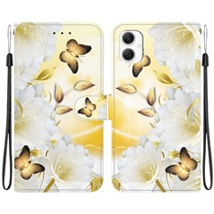 For Samsung Galaxy A06 4G Wallet Phone Case Anti-Drop Leather Flip Cover Pattern Printing - Gold Butterfly Flower